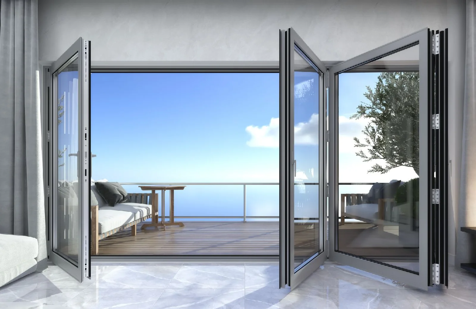 MB-86 Fold Line HD bifold door — open panoramic view
